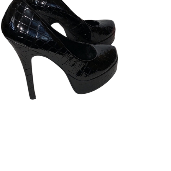 Black SZ 8-8.5 Black Croc Embossed Patent High Heel Pumps - Picture 7 of 12